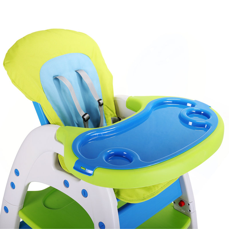 Table de salle à manger multifonctionnelle réglable pour bébé et tout-petit avec plateau d'alimentation et boucle de sécurité à 5 points, jaune