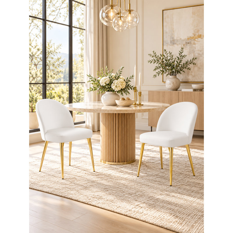 Chaise d'appoint Vera Lusso - Chaises d'appoint de salle à manger modernes - Chaises rembourrées contemporaines en similicuir avec structure en métal doré - Ensemble de 2 chaises de salle à manger, de chambre à coucher, de bureau ou de cuisine - Chaises de salle à manger blanches avec pieds dorés