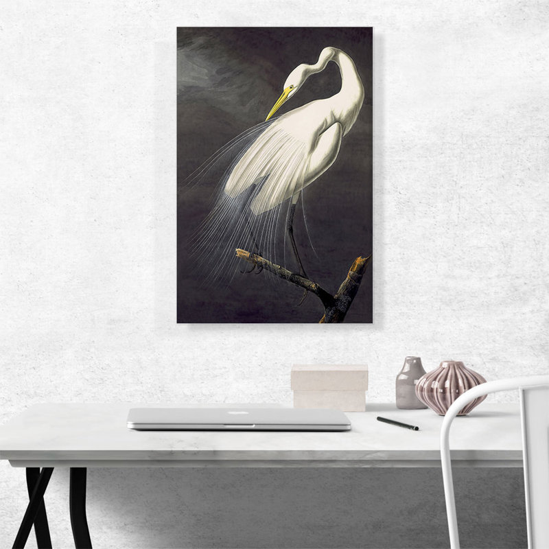 Grande aigrette par James Audubon, reproduction d'art sur toile tendue, H 26 po x l 18 po x 1,5 po