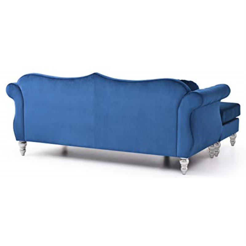 Hollywood Velvet L-Shaped Sectional Reversible, Blue