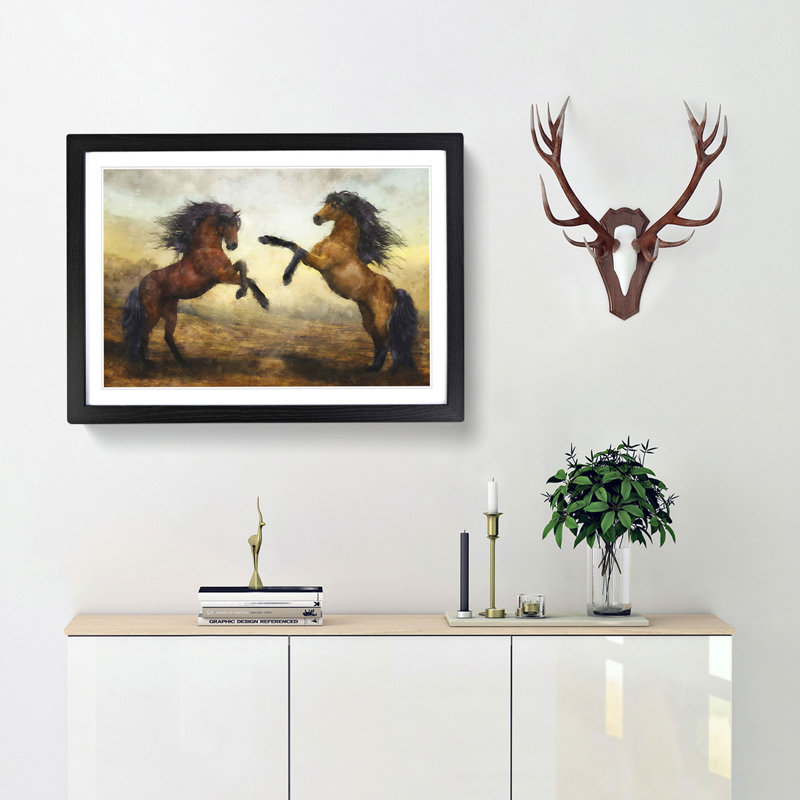 Two Wild Stallion Horses - Framed Print, 24cm H x 33cm W x 2cm D, Black Framed