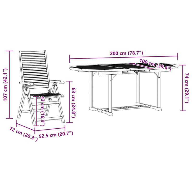 Patio Dining Set with, 74cm H x 200cm W x 100cm D, 6