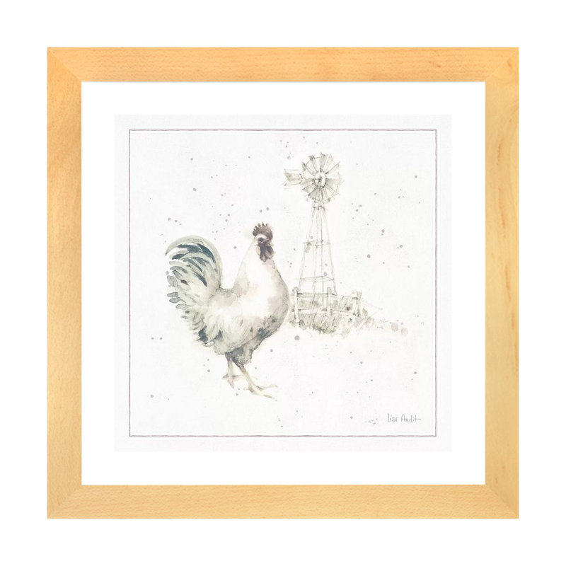 «Farm Friends 11» par Lisa Audit - reproduction d'art, Toile avec cadre en bois beige, H 16 po x l 16 po x P 1 po, Blanc