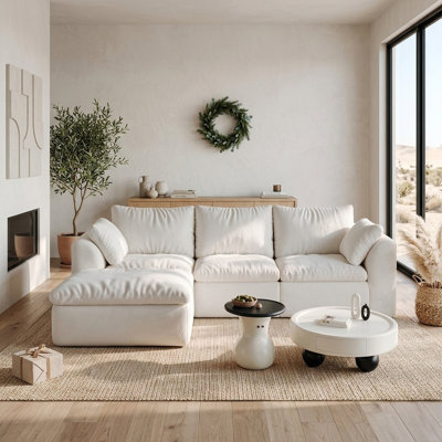 96.5" W Deep-Seat Modular Sectional Sofa with L-Shaped Single Chaise and Tool-Free Assembly