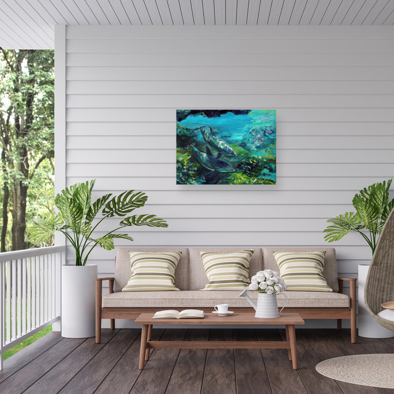 Toile d'extérieur Nhien Lucy P. Mctier «Tranquility Atlantic Bottlenose Dolphins», H 18 po x l 24 po x P 1,5 po
