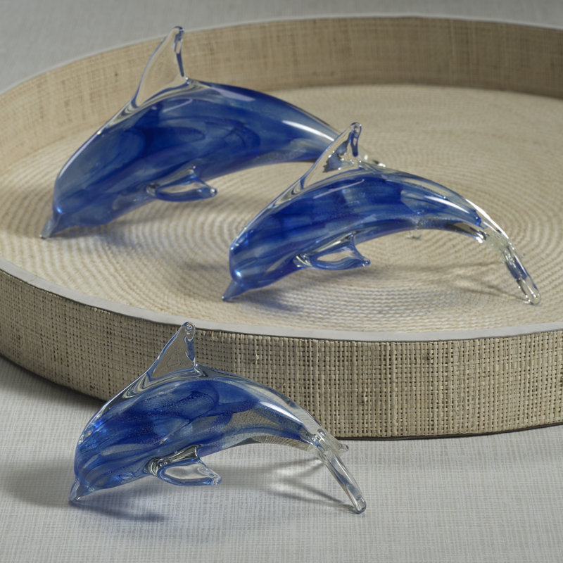 Dauphin en verre Marinella, H 5 po x l 10 po x P 4,25 po, Bleu