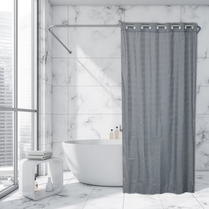 Cubic Hookless Extra Long Shower Curtain Polyester, Gray