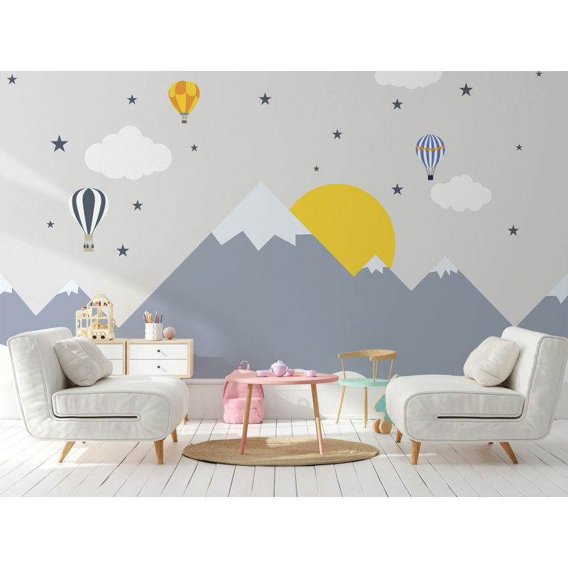 Papier peint gris Hot Air Balloon Mountain, L 50 po x l 75 po