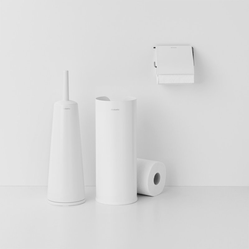 Brabantia Renew 3 Piece Bathroom Set - Toilet Brush Toilet Paper Holder and Toilet Roll Dispenser, White