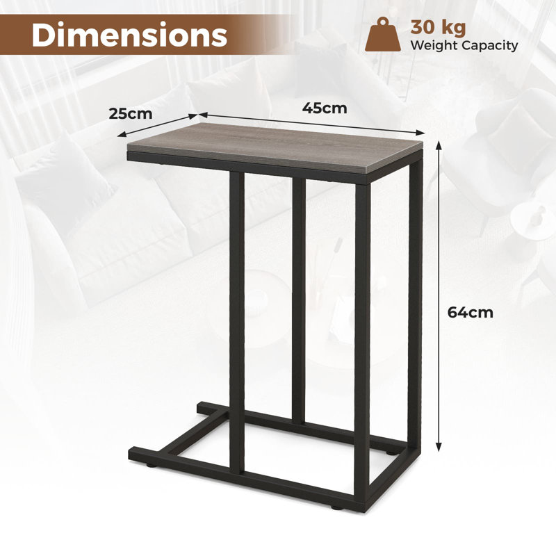 C-Shaped End Table For Couch And Bed 64 CM High Sofa Side Table, Grey Wood