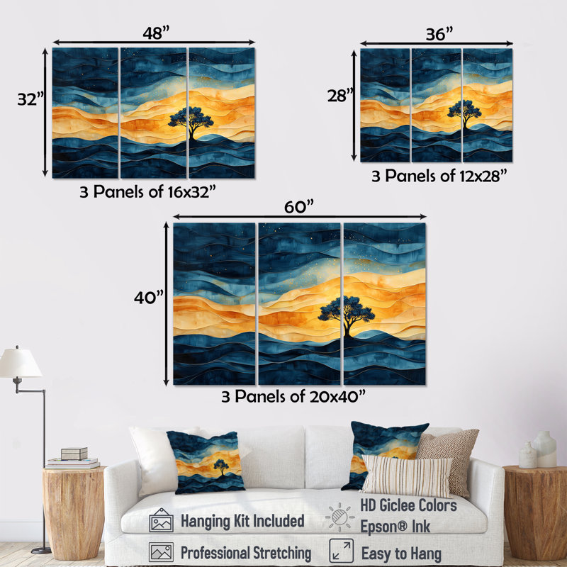 Blue Desert Survivor Tree Of Life III - Ensemble de décoration murale arbre de vie, Toile tendue, H 28 po x l 36 po x P 1 po