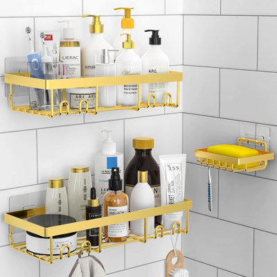 Rangement pour panier de douche - Or - Organisateur de salle de bain adhésif antirouille sans traceur avec porte-savon