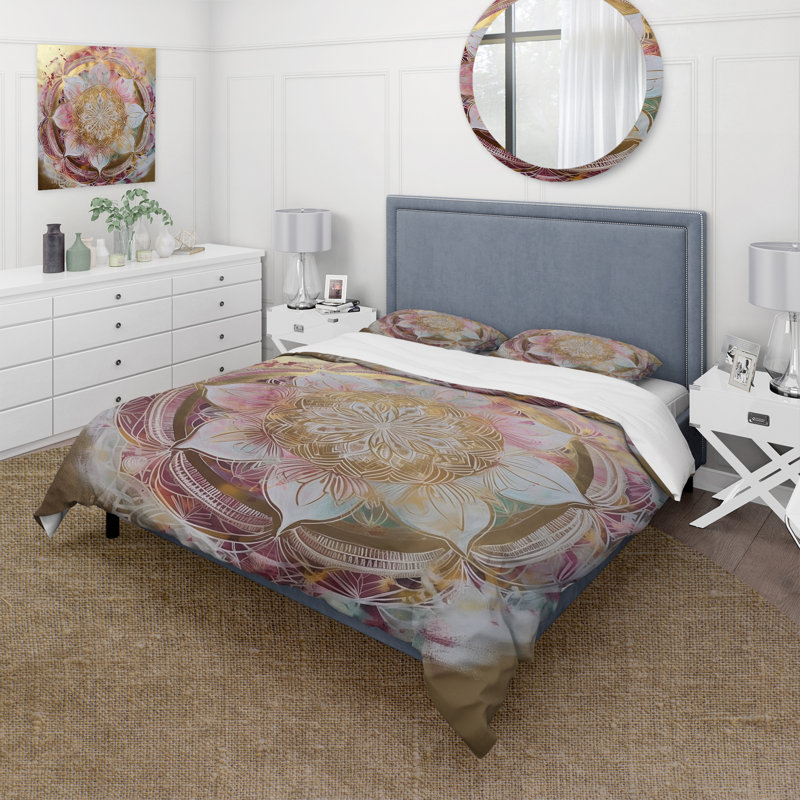 Ensemble de housse de couette Rose Gold Mandala II - Boho Mandala, Housse de couette simple et deux taies décorative