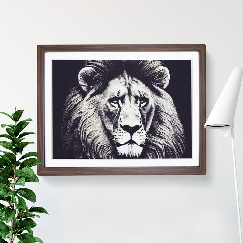 Select Lion - Single Picture Frame Painting, 25cm H x 34cm W x 2cm D, Walnut 