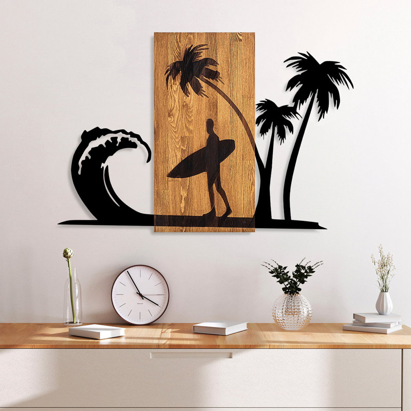 Elegant Decorative Wooden Wall Accessory, Walnut & Black Finish, 22.4 x 33.1 inches | 100% Real Wood (Thickness: 1.2 inches) & Durable Metal (Thickness: 0.06 inches) | Unique Design for Home Décor, Easy Wall Mounting