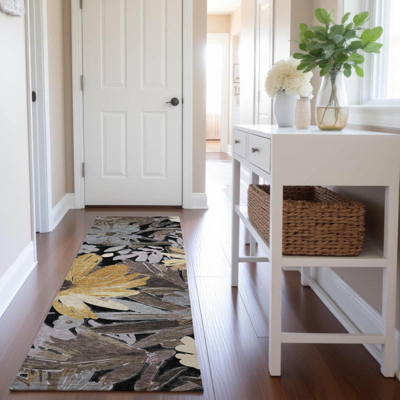 Tapis floral de qualité supérieure lavable à la machine Elize AMF1481, Tapis de couloir 2 pi 3 po x 7 pi 6 po