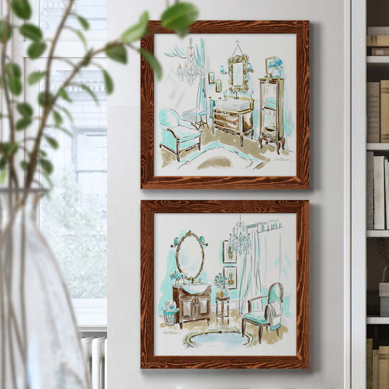 «Blue Opulence I», ensemble de 2 peintures sur toile encadrées, Cadre en érable, H 20 po x l 40 po x P 1,5 po