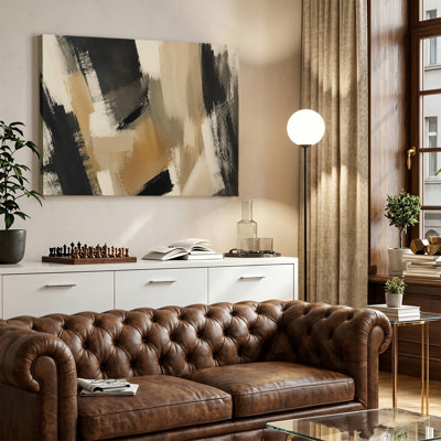 Black Beige Brown Brush Stroke Modern Abstract Impasto Canvas Art, Wrapped Canvas, Ready to Hang