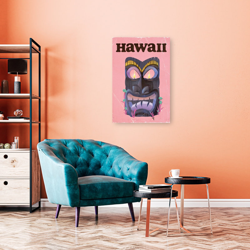 Hawaii Tiki Mask Retro Vintage Tropical Wall Art Print by Nicholas - Wrapped Canvas Print, 91.44cm H x 60.96cm W