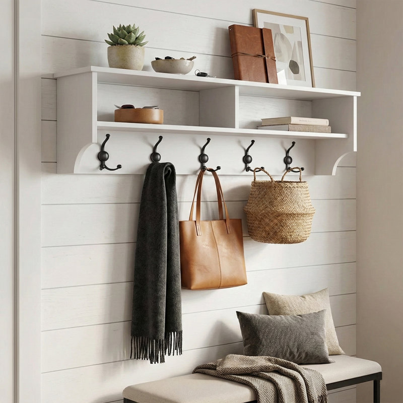 Caitlyn 47" Wall Mounted Hall Tree with Shelves