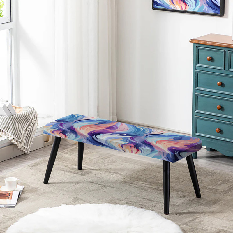 Purple And Blue Mystic Ikat Dreams - Abstract Upholstered Black Bench