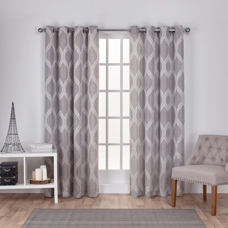 Borach Geometric Semi-Sheer Grommet Curtain Panels, 54" W x 84" H, Ash Gray