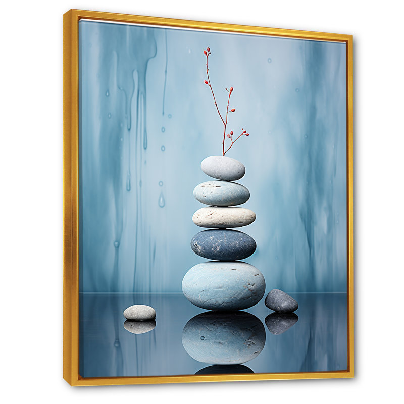 Pierre bleue sérénité minimalisme II, Cadre flottant doré, H 32 po x l 24 po x P 1 po