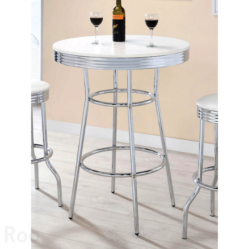 Table de bar ronde blanche brillante et chrome