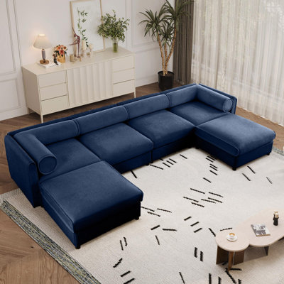 Canapé modulaire modulaire avec rangement, très grand canapé modulaire en forme de U pour le salon, canapé modulaire convertible avec repose-pieds de rangement, siège profond, dossier cylindrique et accoudoirs