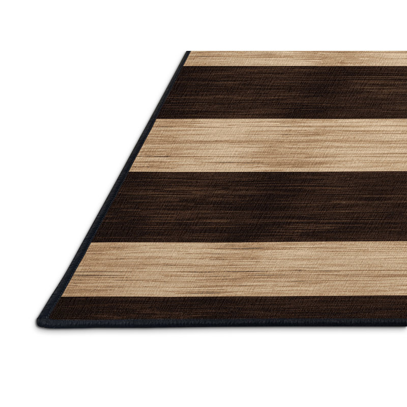 Tapis noir à rayures horizontales lavable à la machine, Rectangulaire 2 pi x 3 pi
