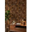 Papier peint patchwork géométrique, motif de parquet en bois foncé-1783551027