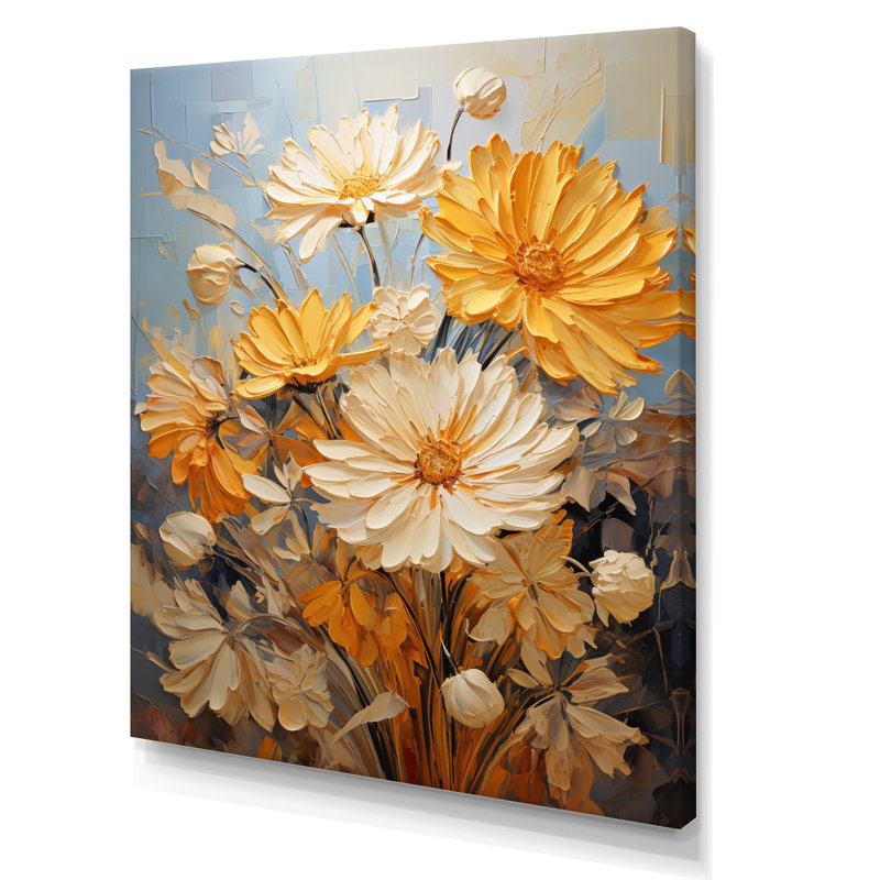 Yovanna Chrysanthemums Autumn Gold Patchwork II, H 40 po x l 30 po x P 1,5 po, Toile tendue