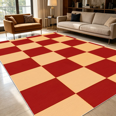 Tapis carrés à carreaux beiges 1pc pour le salon, doux et confortable, convient à toutes les saisons, facile à entretenir, lavable à la machine, convient pour la salle à manger, la chambre à coucher, le vestibule, la cuisine, la décoration intérieure et extérieure.