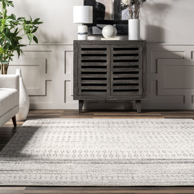 Tapis à motif rayé Jacore pour le salon, la chambre à coucher, la salle à manger et la cuisine, gris / blanc cassé