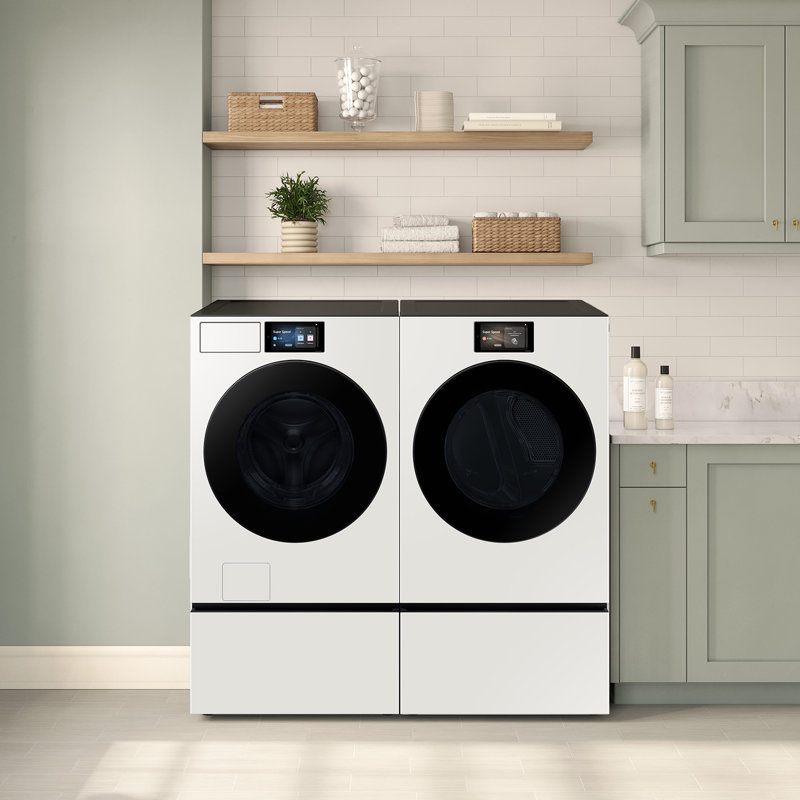 Samsung Bespoke 27" Wide Laundry Pedestal with Storage Drawer, 15" H x 27" W x 29" D, Ivory