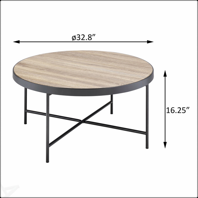 Table basse industrielle en chêne gris et noir patiné avec structure en métal durable et support en X