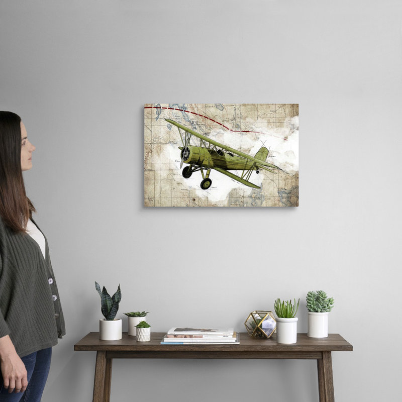 Biplane, impression d’art graphique sur toile, H 16 po x l 24 po x P 1,25 po, Toile tendue