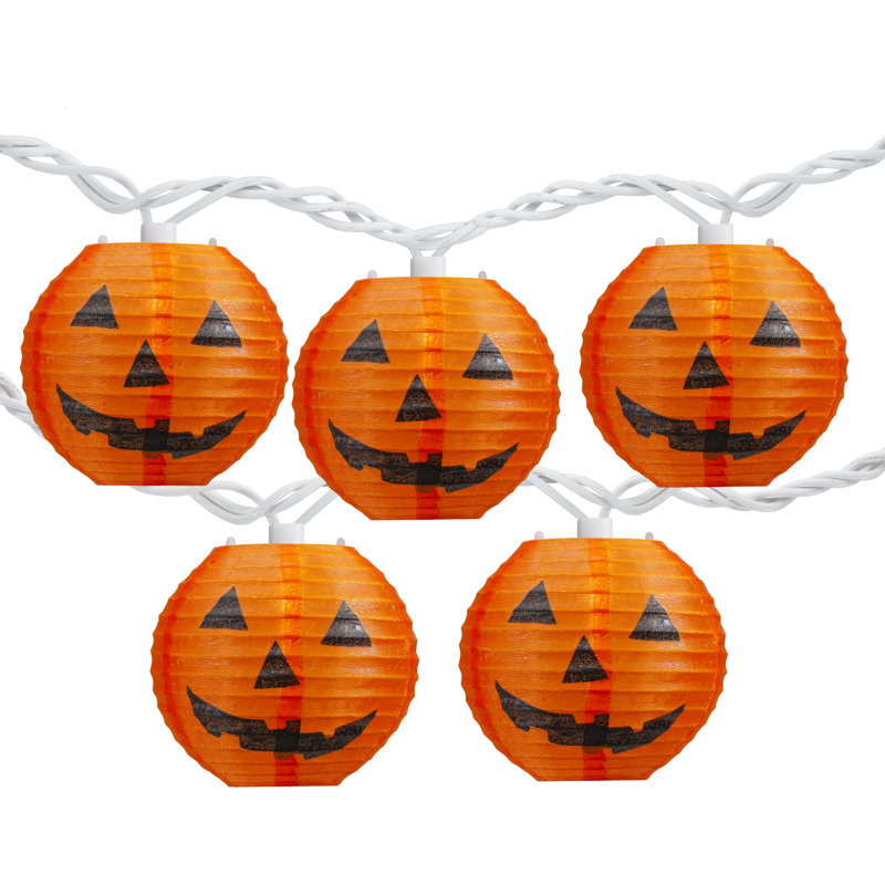 Lanterne en papier 10 lumières orange Jack-O-Lantern