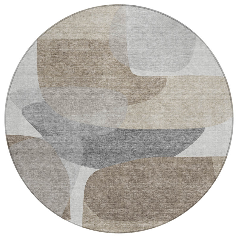 Machine Washable Indoor/Outdoor Xhevrie Taupe Rug, Round 8'