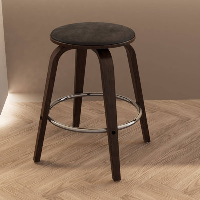 Tabouret de comptoir rond en cuir Hoxha avec structure en peuplier teint et pivotant à 360 degrés Collection Hoxha