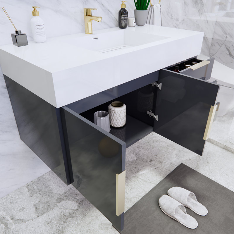 Ensemble de meuble-lavabo simple mural 42 po Glasgow, Gris, Blanc