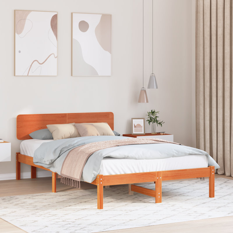 Vidaxl Bed Frame With Headboard Solid Pine Wood, Small Double (4'), Brown