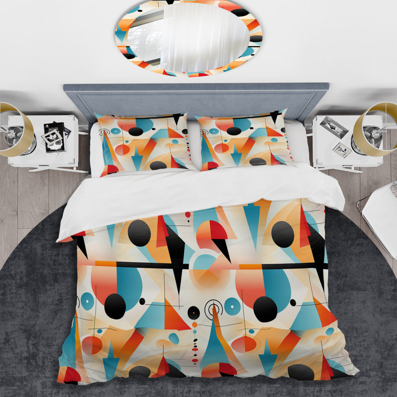 Literie Midcentury Geometric Resurgence, Housse de couette pour grand lit et 2 taies décor