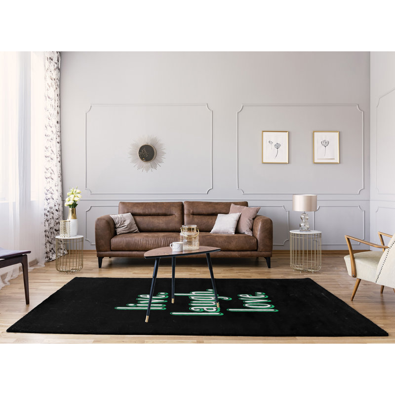 Tapis en poly-chenille style tableau noir style "live" love quote, Rectangle 5 pi x 7 pi