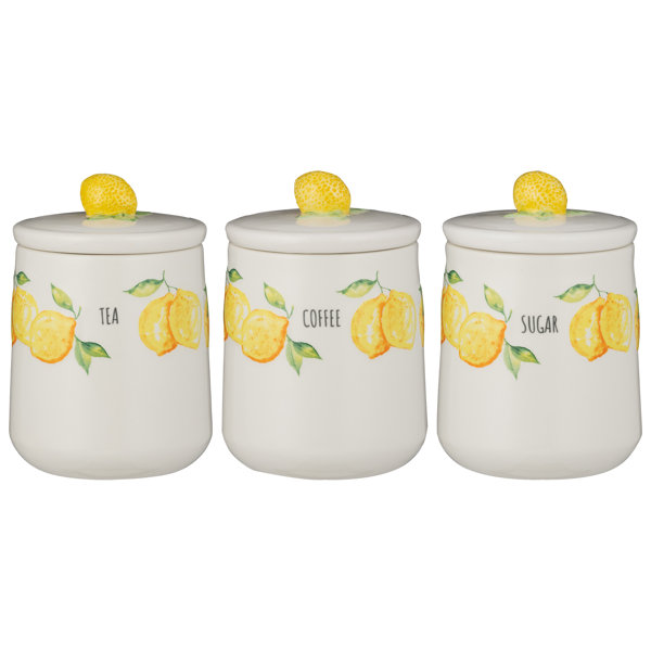 Ceramic Tea Coffee Sugar Canister Set Kitchen Storage Jar Amalfi Lemon  Tableware