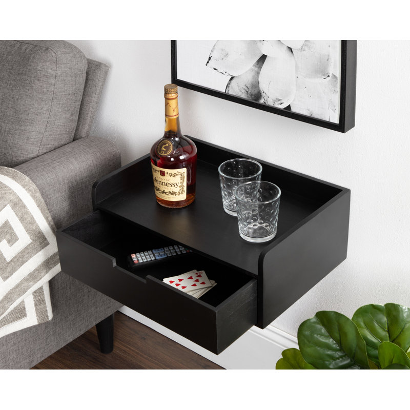 Casiano Poplar Accent Shelf with Drawer, Black
