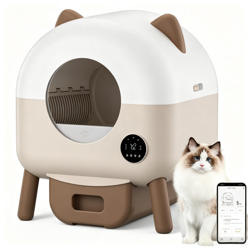 Plastic Self-Cleaning Litter Box, Beige