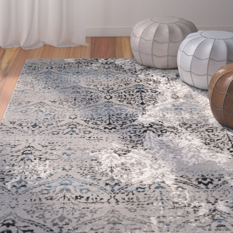 Tapis gris / bleu Annette, Rectangle 4 pi x 6 pi