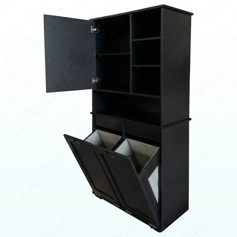 Laundry Cabinet With Doors And Shelf, Tilt-Out Laundry Hamper, Multiple Storage Space, Freestanding Style, Open Shelve, Adjustable Shelf