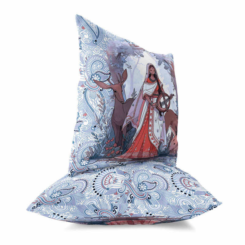 Coussin décoratif réversible intérieur / extérieur Forest Melody, H 16 po x l 16 po, Bleu / rouge / lavande